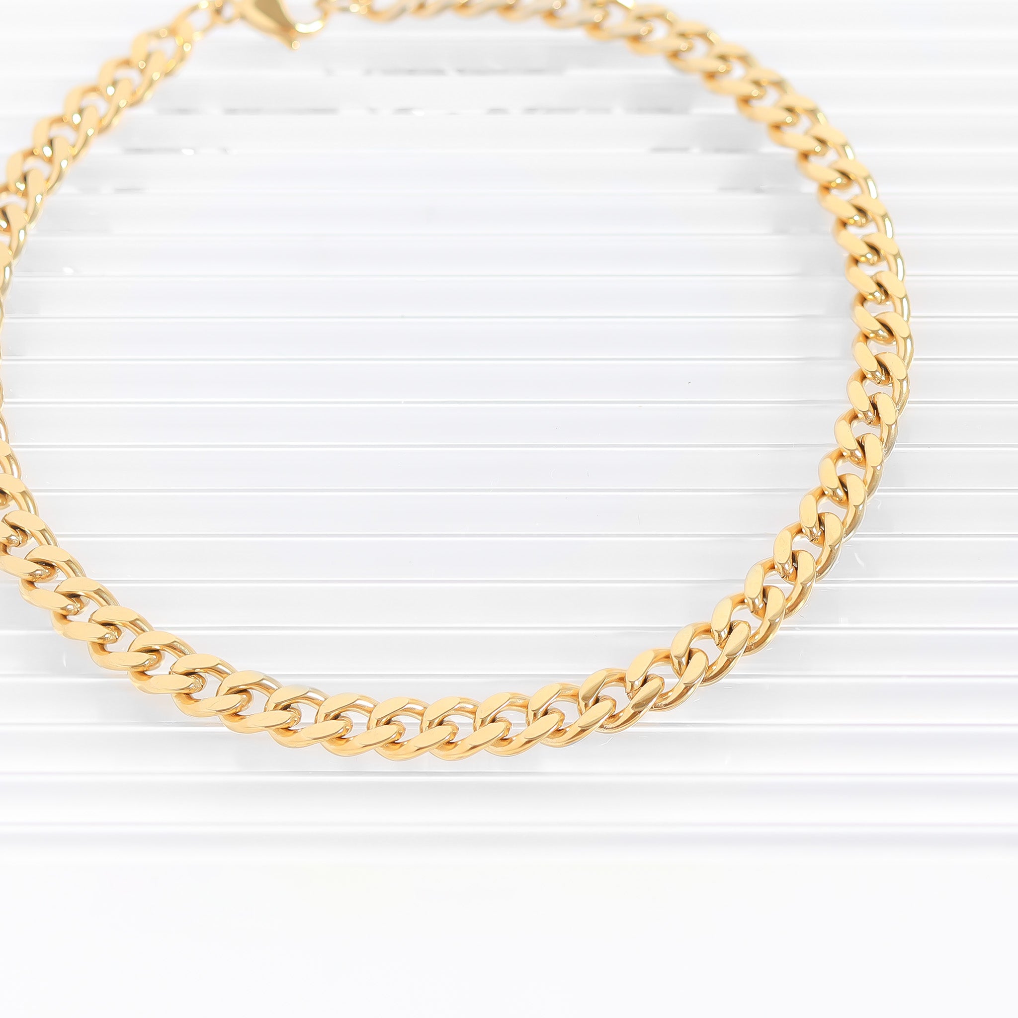 18K Gold PVD Stainless Steel Diamond Cut Curb Chain Bracelet / BRJ9098、mySite、dreamappss