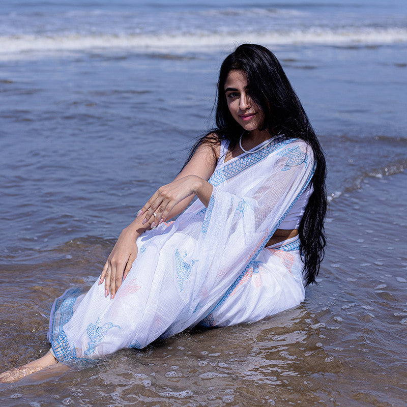 Kota Handblock Printed Saree | Orange & Blue、mySite、camillekostekn