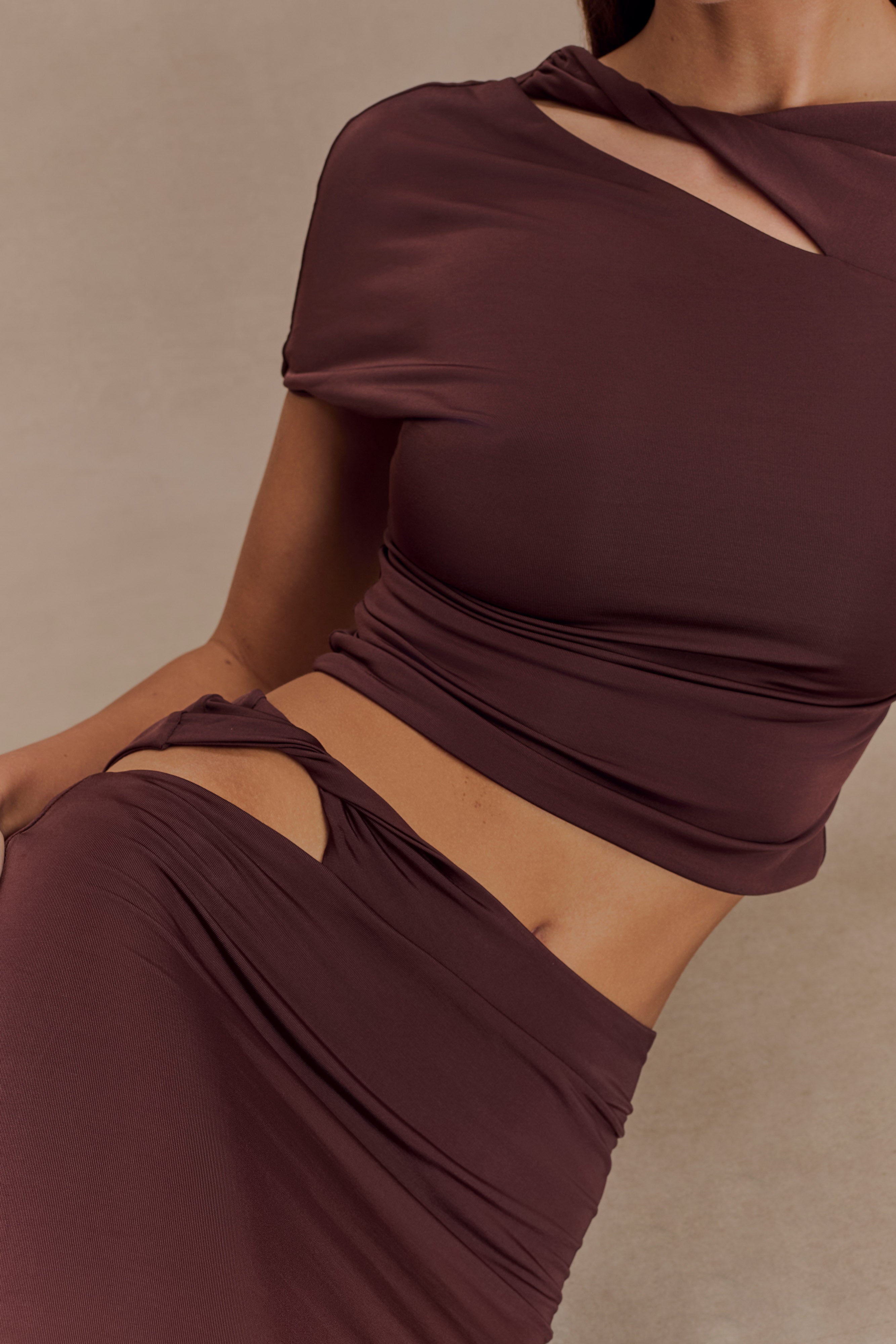 Haven Slinky Twist Midi Skirt - Chocolate、mySite、solidvoid