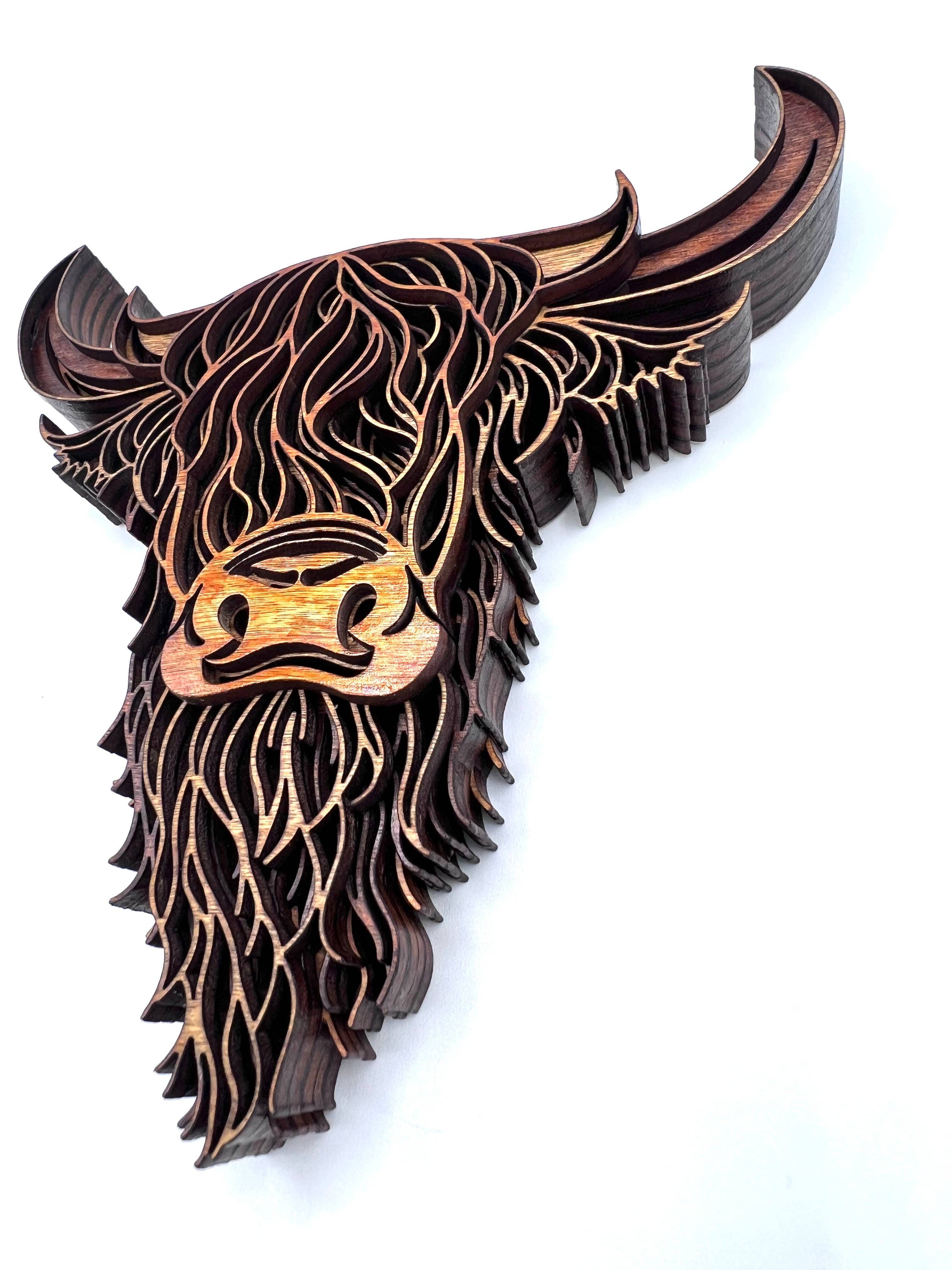 Highland Cow 3D Multi-Layer Wood Wall Hanging Handmade in the USA、mySite、g9winljtr