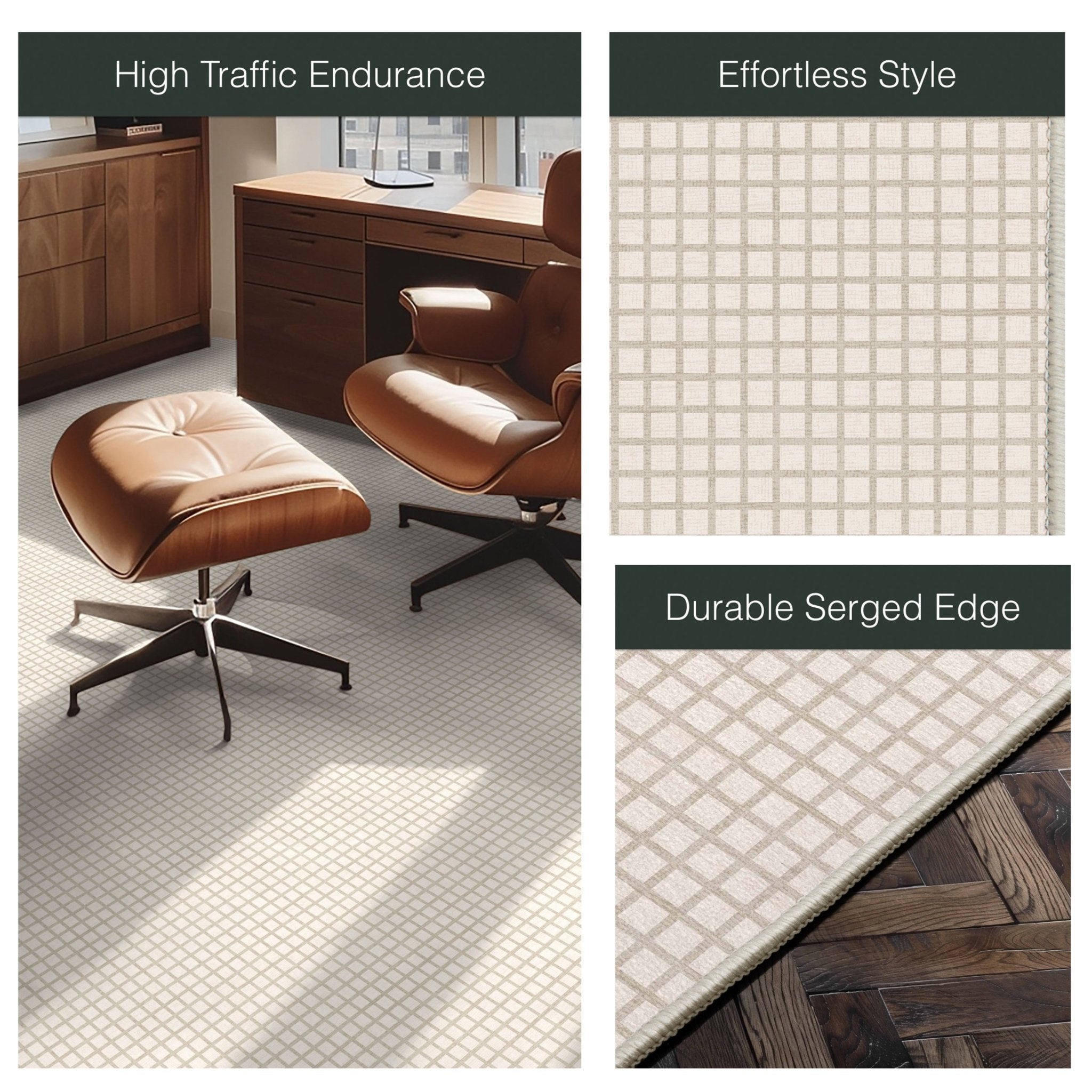 Ulfred Custom Rug - Monochrome Grid , Low Pile, Easy Clean, Personalized Sizes、mySite、gigharbornorthrealestate