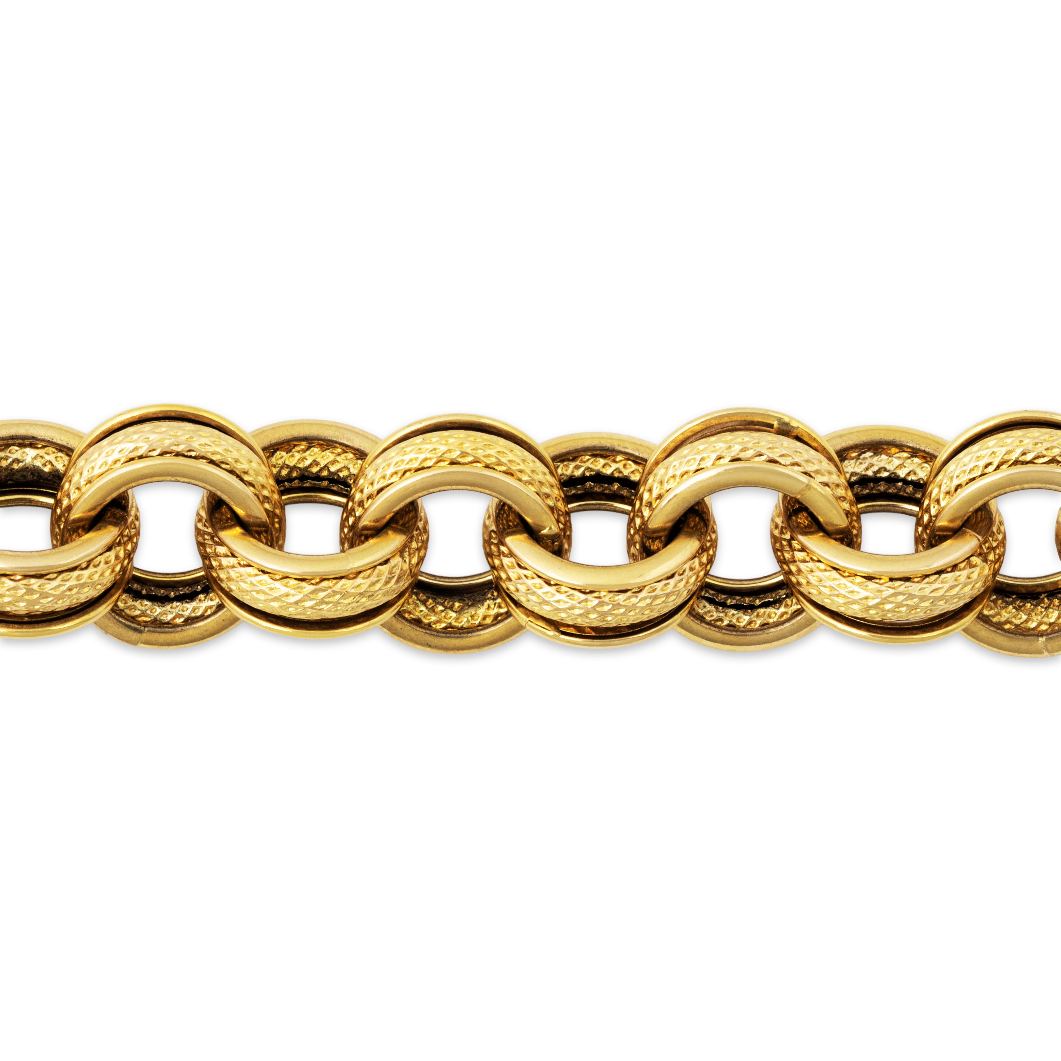 Vintage Italian 14k Yellow Gold Dual-Texture Chunky Round Link Bracelet 7.5、mySite、hinf8tx79