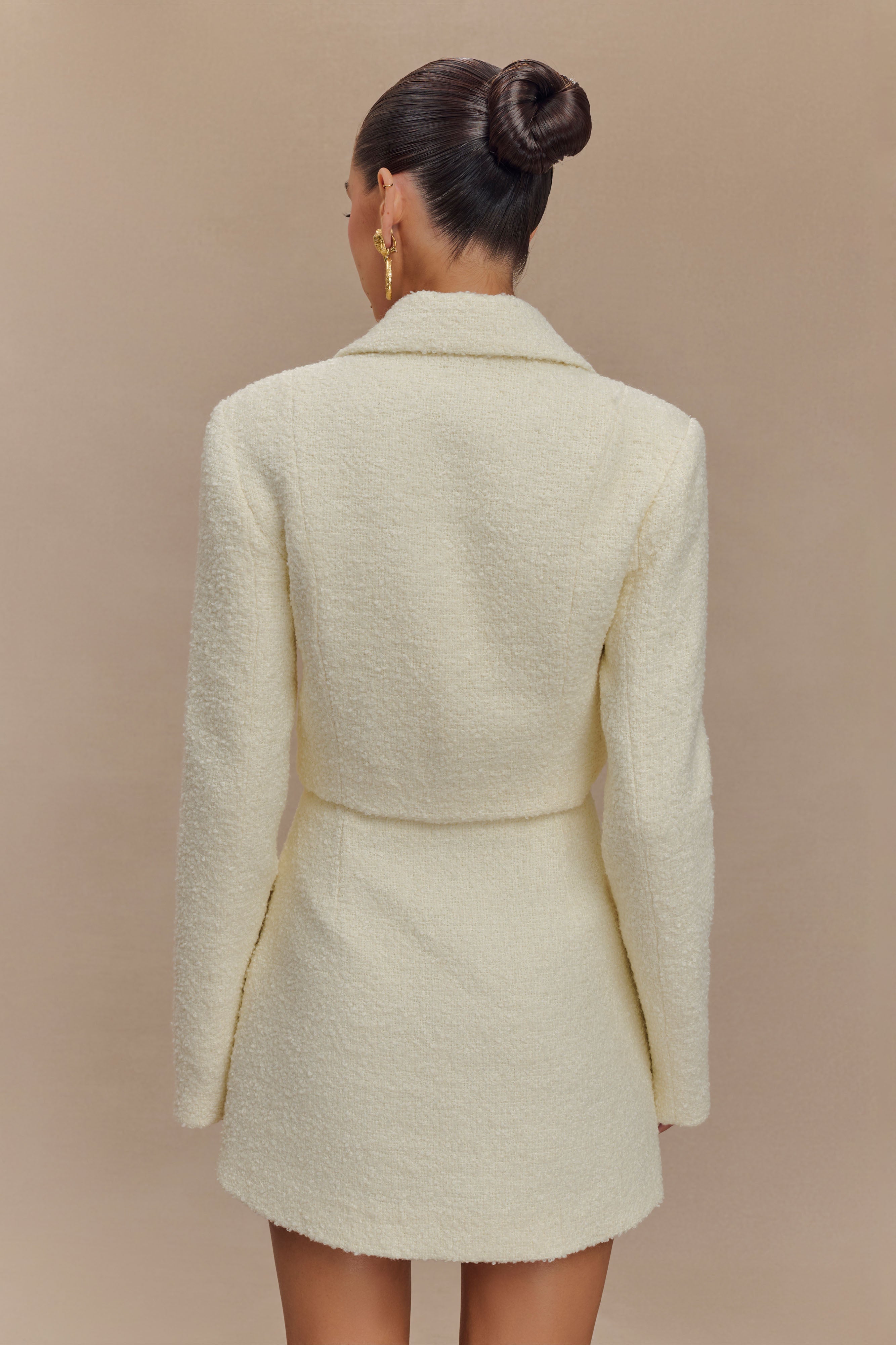 Mirelle Textured Boucle Cropped Long Sleeve Top - Ivory、mySite、solidvoid