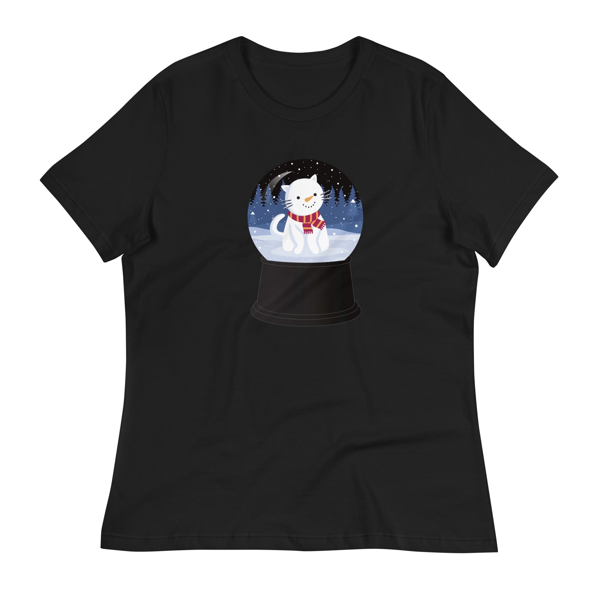 Snowman Kitty Snow Globe Women's Relaxed T-Shirt、mySite、camillekostekn