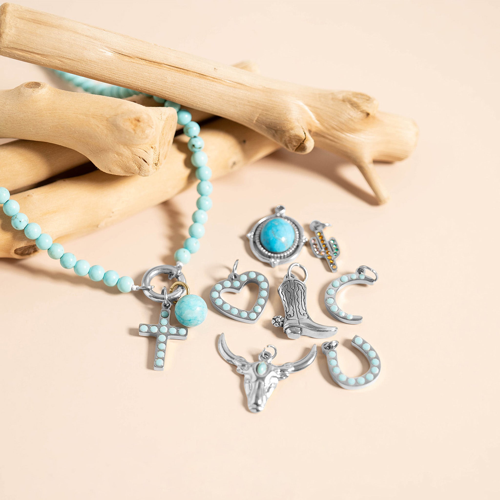 18K Gold PVD Stainless Steel Turquoise Stone Cross Charm / PDL0230、mySite、dreamappss