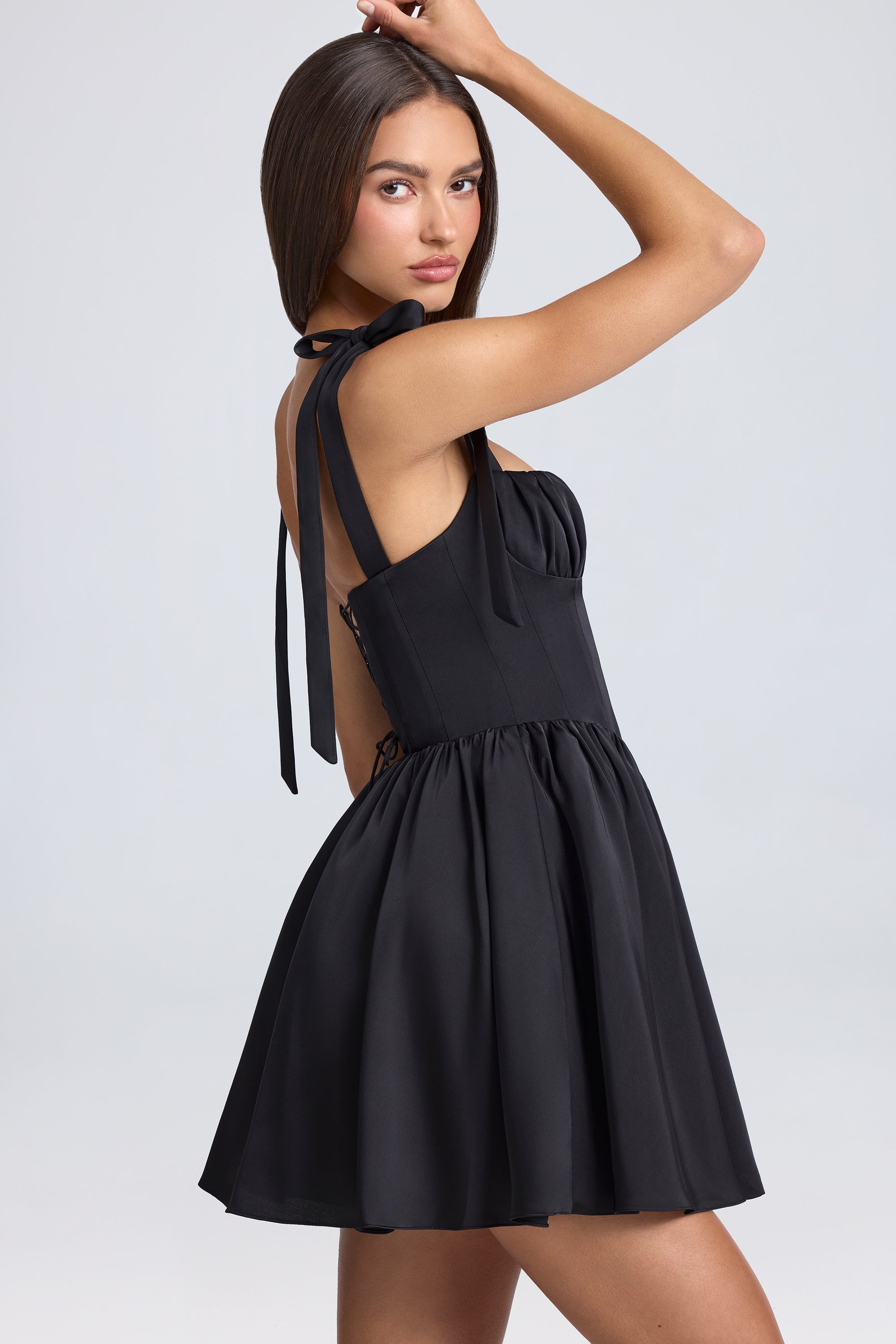 Draped Corset Mini Dress in Black、mySite、solidvoid