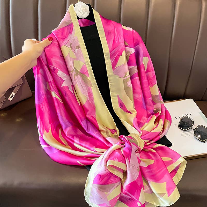 Hot Pink Floral Faux Silk Scarf、mySite、dreamappss