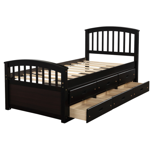 Orisfur. Twin Size Platform Storage Bed Solid Wood Bed with 6 Drawers、、casual