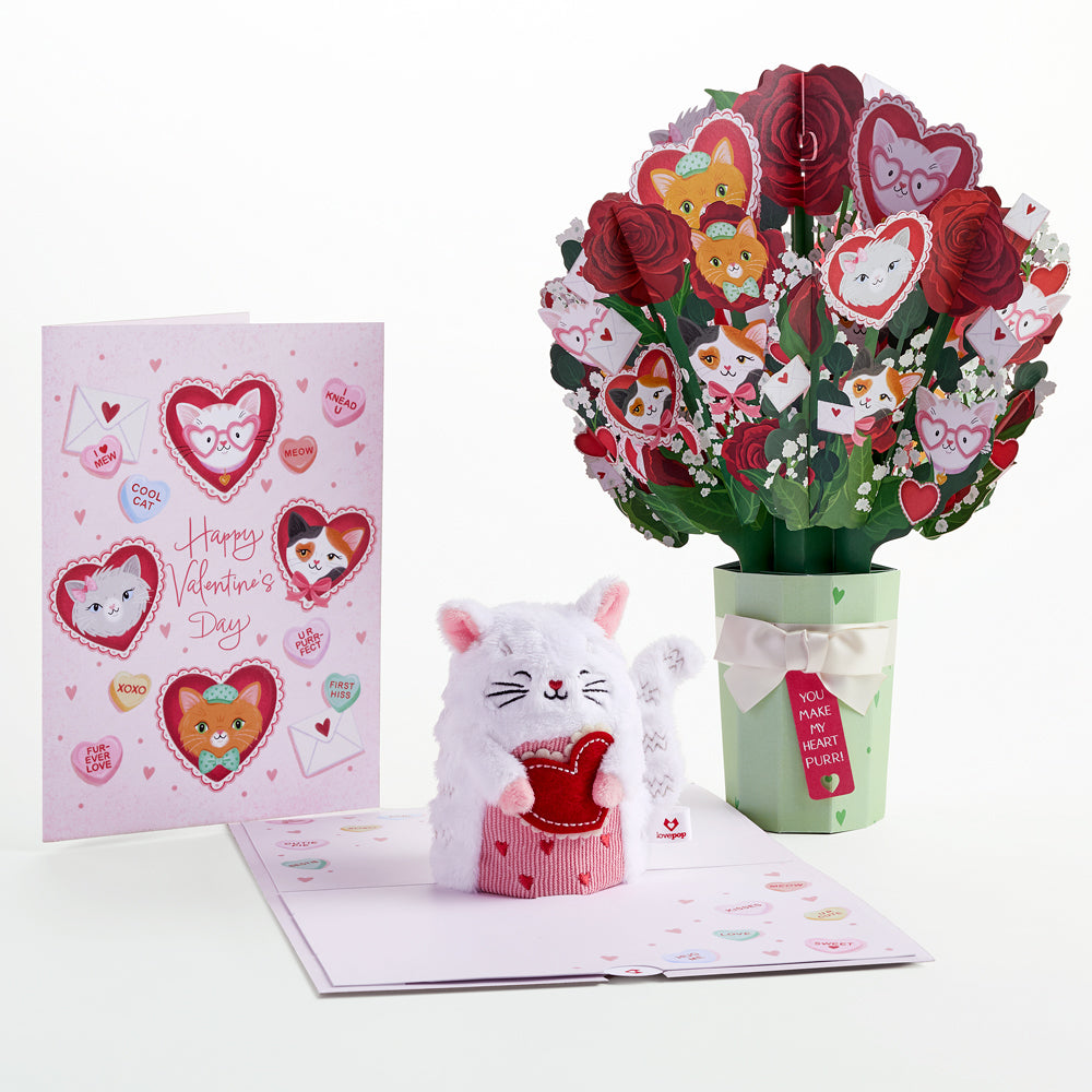 'Happy Valentine's Day' Love Cat Plushpop Card & Bouquet Bundle、mySite、solidvoid