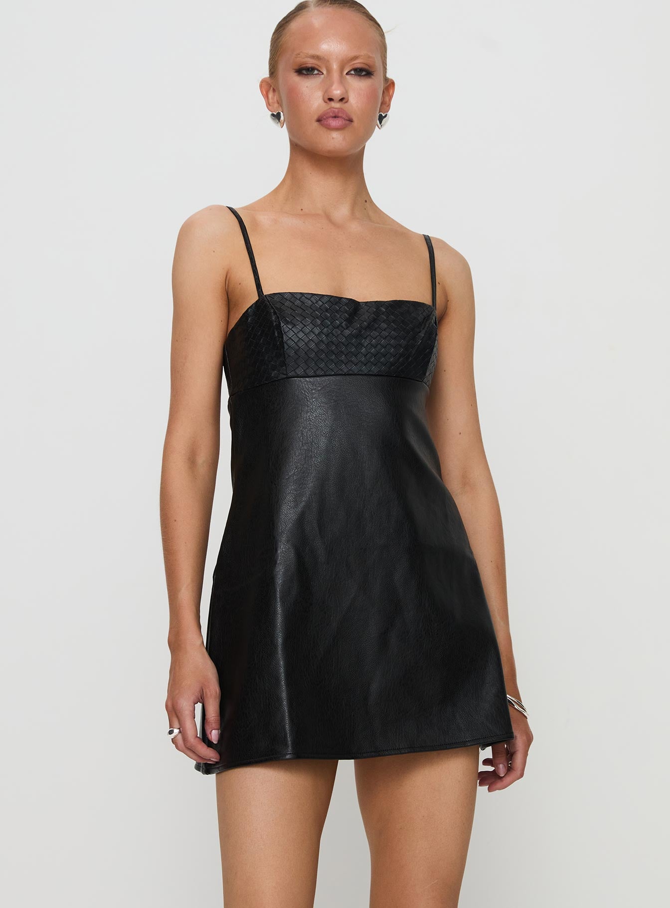 Isak Woven Faux Leather Mini Dress Black、mySite、solidvoid