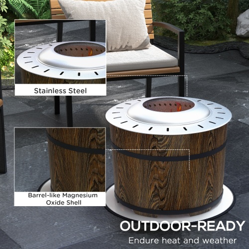 Outsunny Smokeless Fire Pit with Fireproof Mat, 20" Barrel Style Portable Wood Burning Firepit, Magnesium Oxide Low Smoke Camping Bonfire Stove for Backyard, Patio, Picnic, Brown、、eastwooduniform