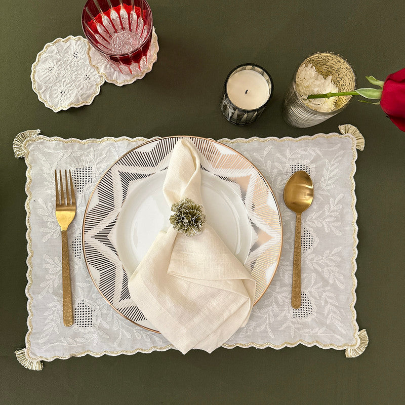 Cotton Table Mat Set | Placemats | White & Gold | Set of 4、mySite、camillekostekn