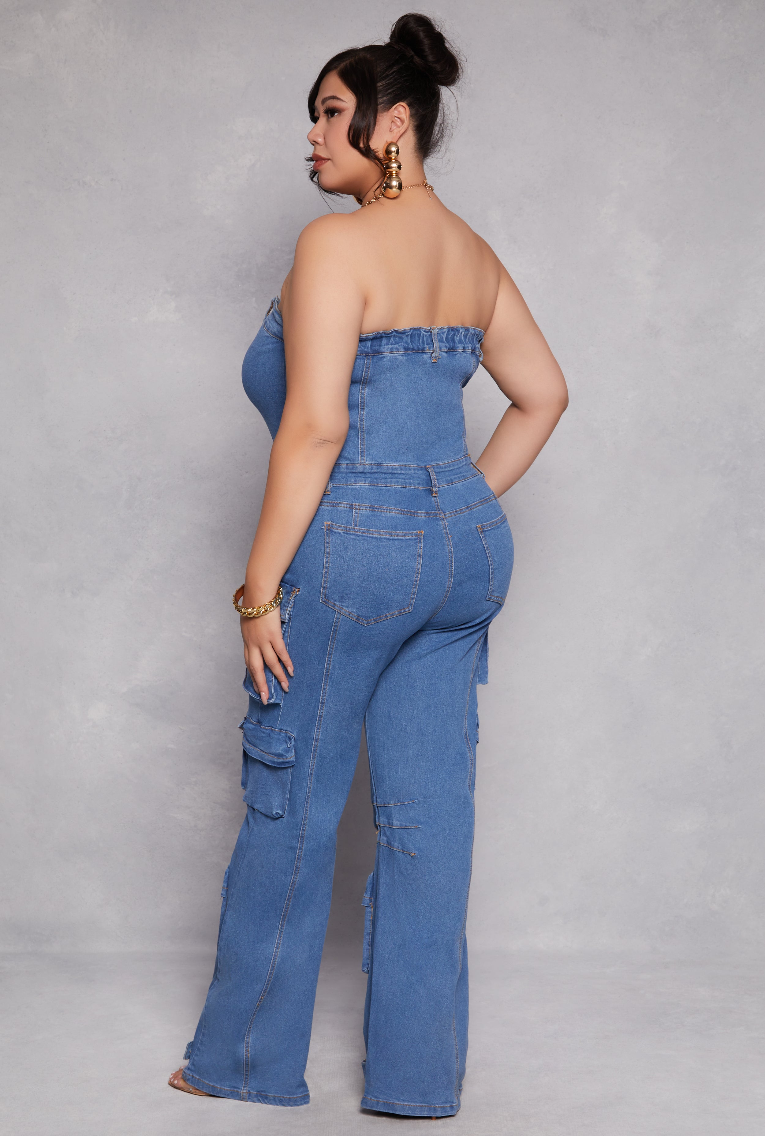 Plus Size Daisy Denim Strapless Utility Jumpsuit、mySite、camillekostekn
