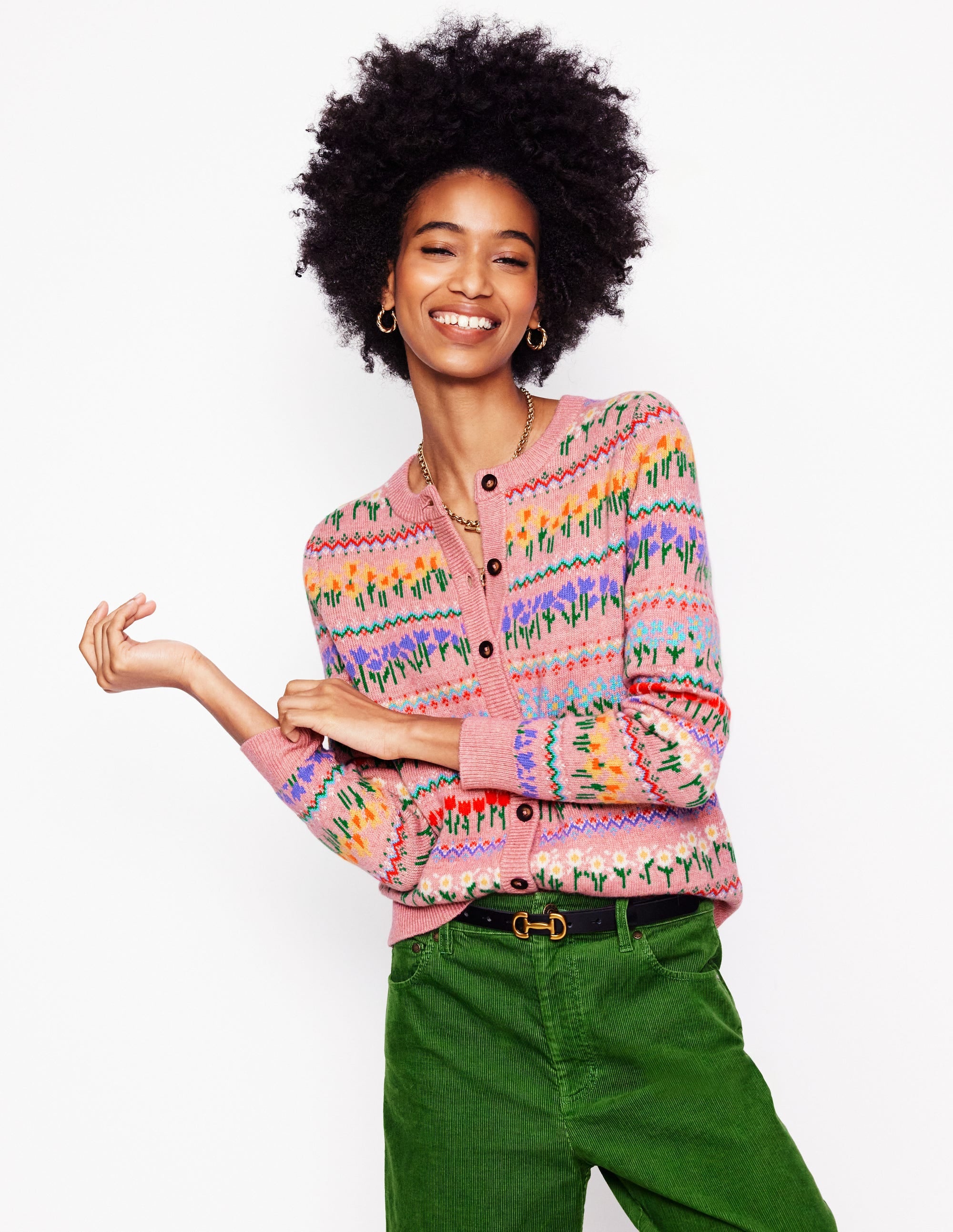  Edie Fair Isle Cardigan-Meadowsweet Pink, Flowers、mySite、ashleygrahame