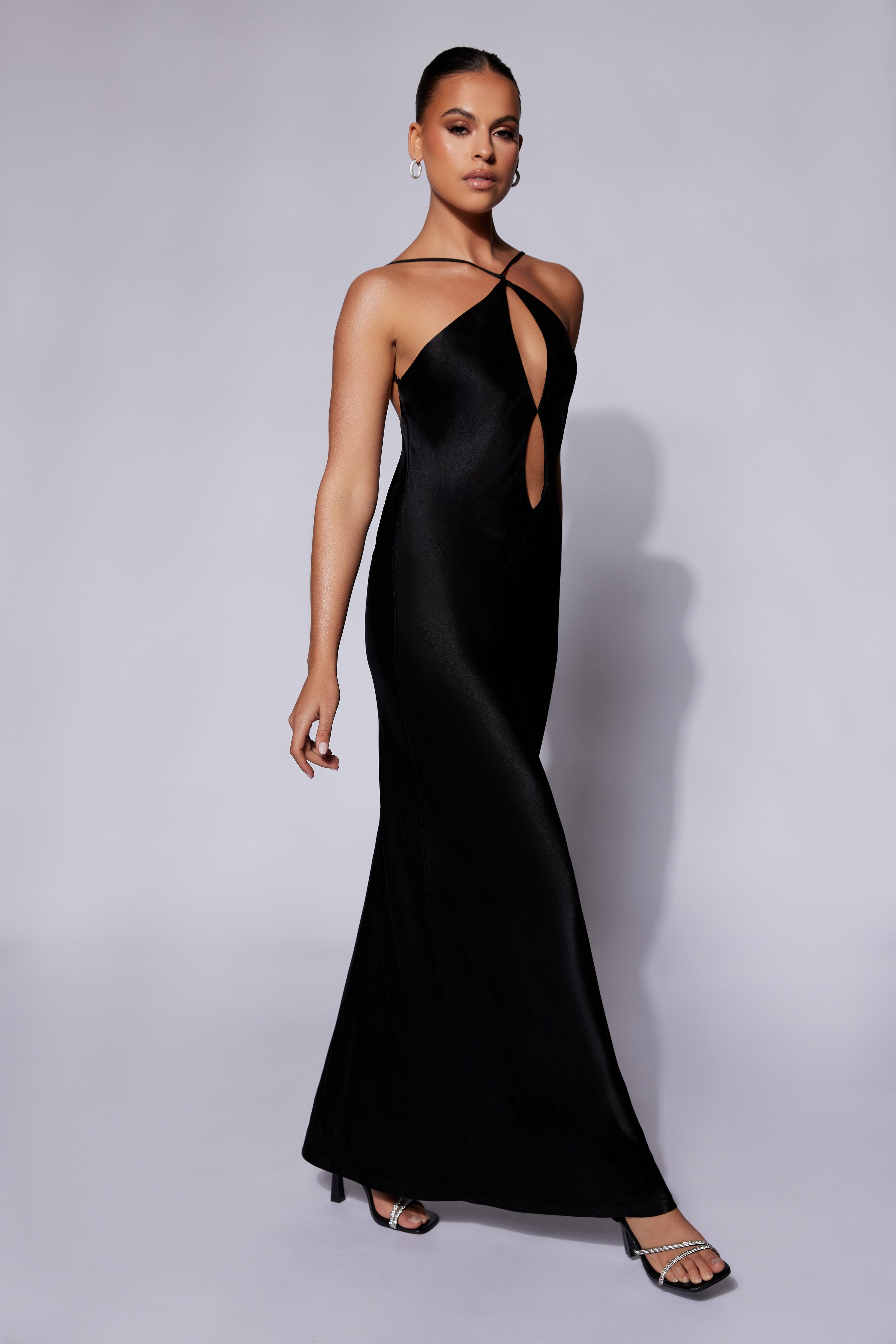 Lucia Satin Cut Out Maxi Dress - Black、mySite、solidvoid