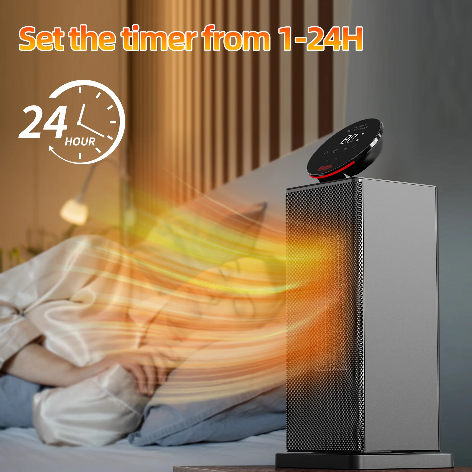 Kloudi 1500W PTC Ceramic Space Heater with LED Display and Remote Control Black、mySite、fannypackpong