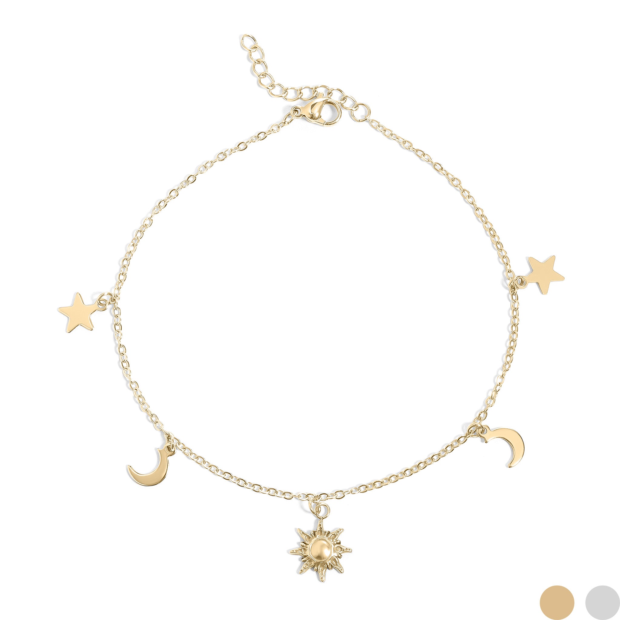 18K Gold PVD Stainless Steel Moon and Star Charms Anklet / BRJ1030、mySite、dreamappss
