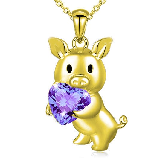 SALE! Pig with Red CZ Heart Necklace, Sterling Silver、mySite、g9winljtr