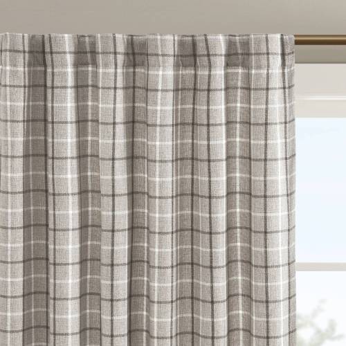 Plaid Rod Pocket and Back Tab Curtain Panel with Fleece Lining Brown 50x84"、、eastwooduniform