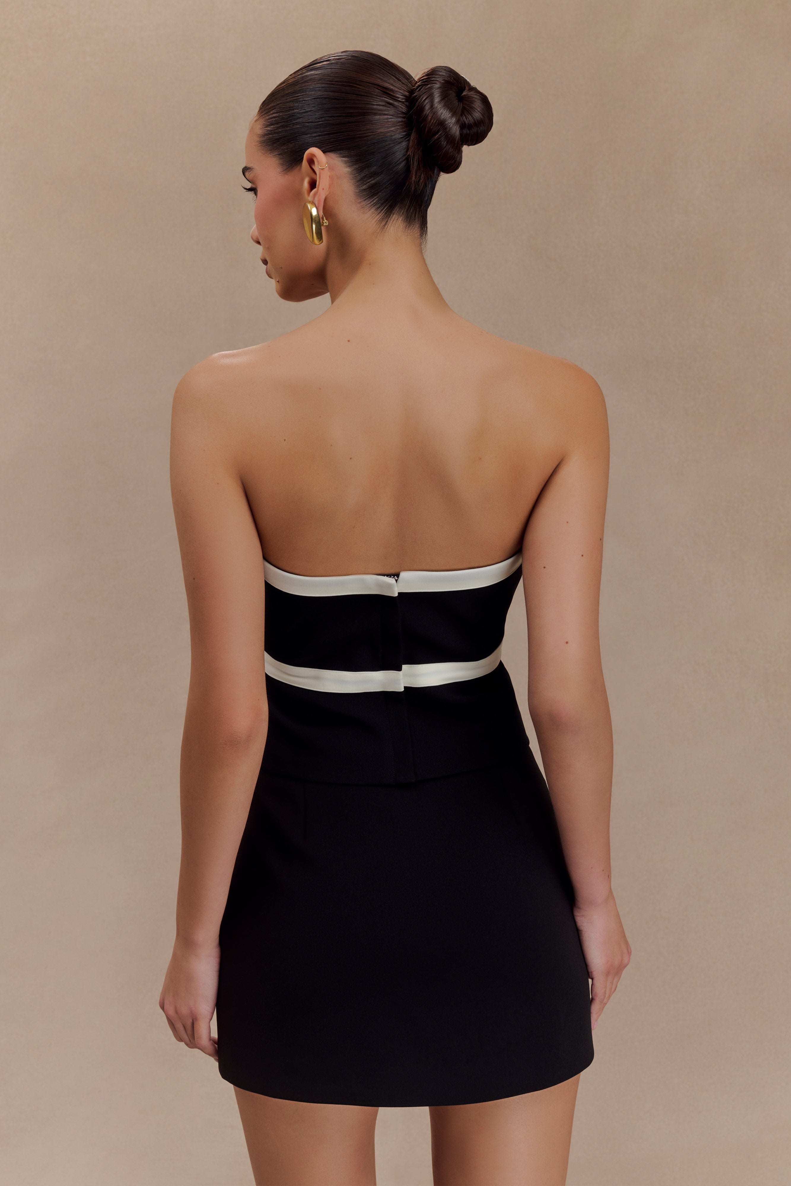 Aisha Strapless Suiting Top With Contrast Bows - Black & White、mySite、solidvoid