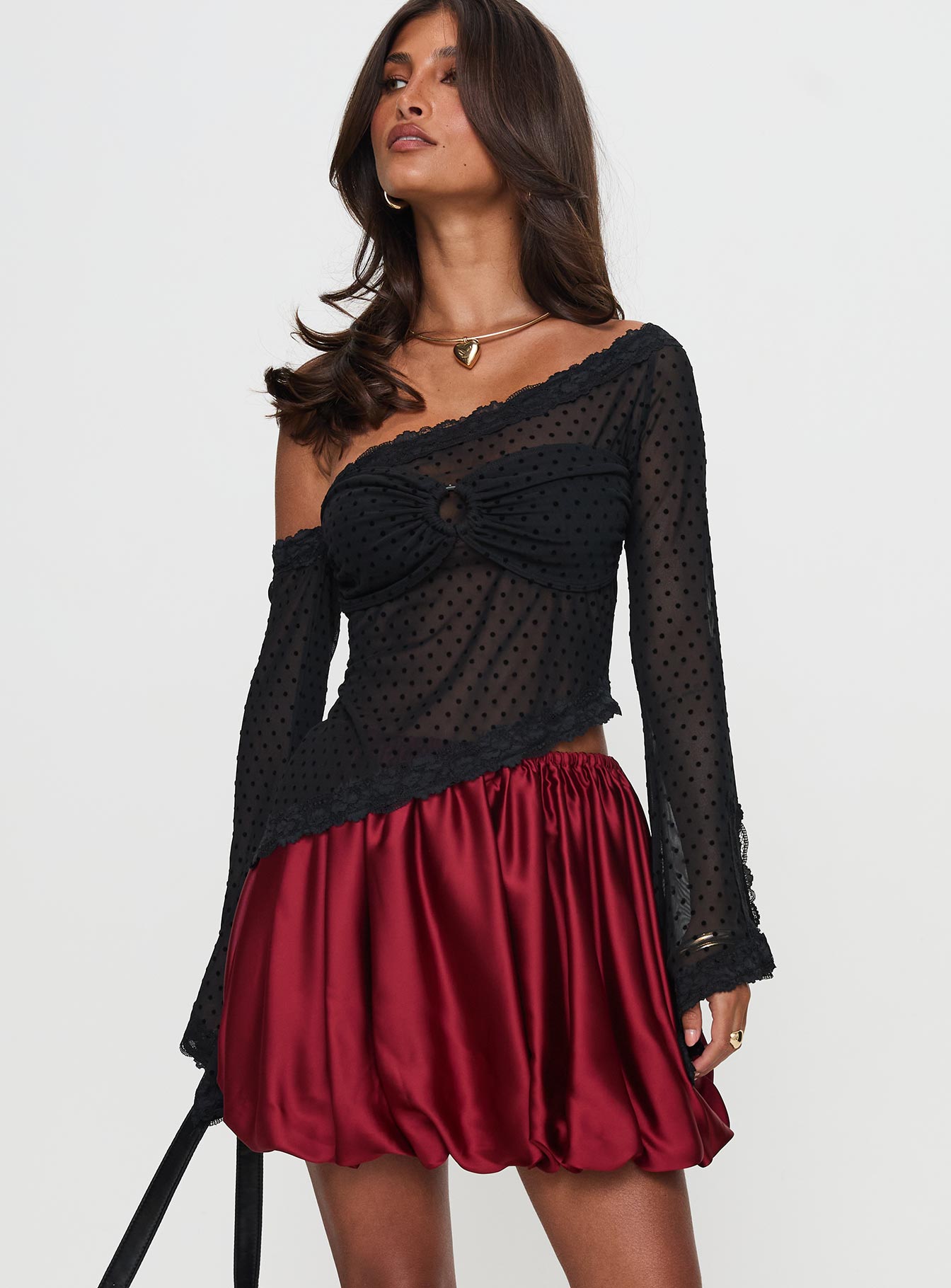 Rubee Bubble Hem Mini Skirt Red、mySite、solidvoid