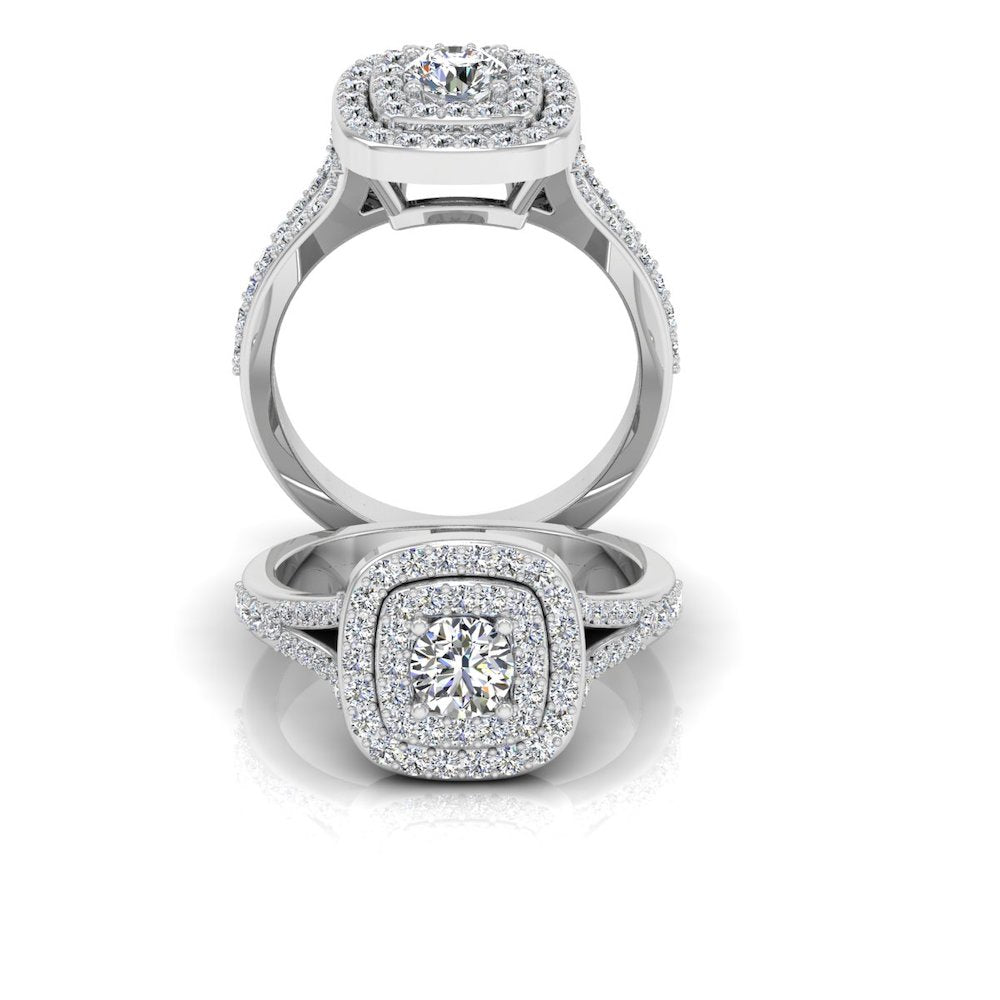 Round Split Shank Double Halo Moissanite Engagement Ring、mySite、hinf8tx79