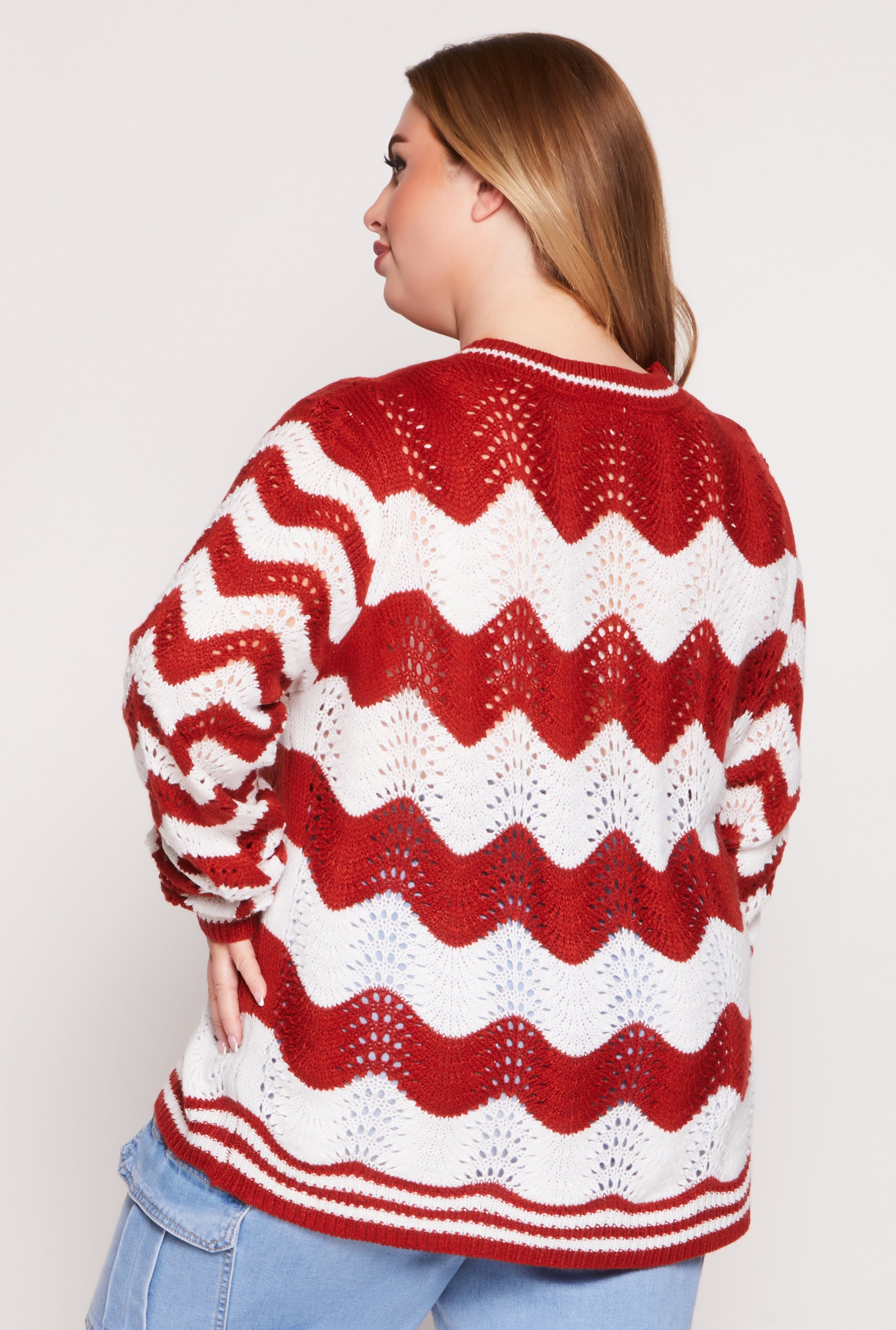 Plus Size Chevron Pointelle Knit Sweater、mySite、camillekostekn