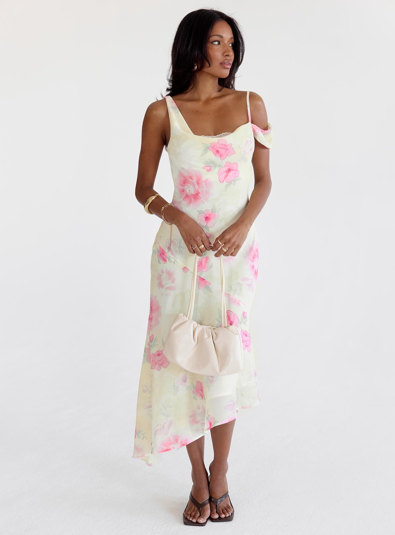 Somebody Like Me Asymmetrical Midi Dress Pink Floral、mySite、solidvoid