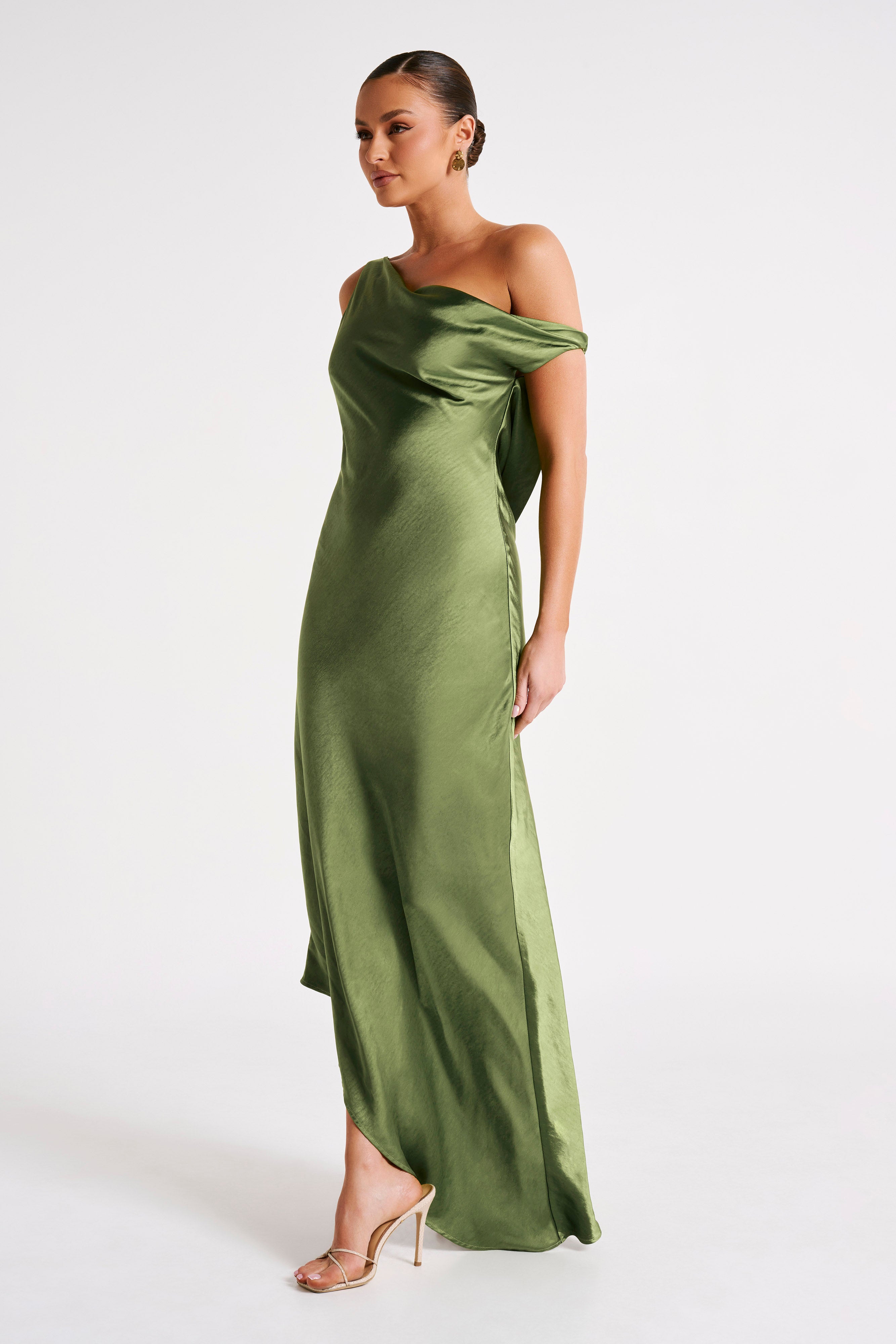 Yvette Slip Maxi Dress With Asymmetrical Hem - Emerald、mySite、solidvoid