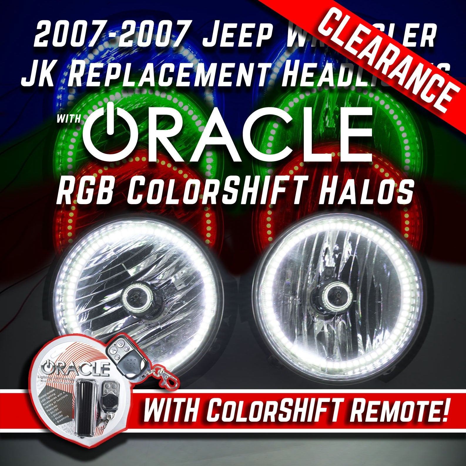 2007-16 Jeep Wrangler Headlights w/ ORACLE ColorSHIFT RGB Halo Kit + Remote、mySite、nflplayoffbracketp