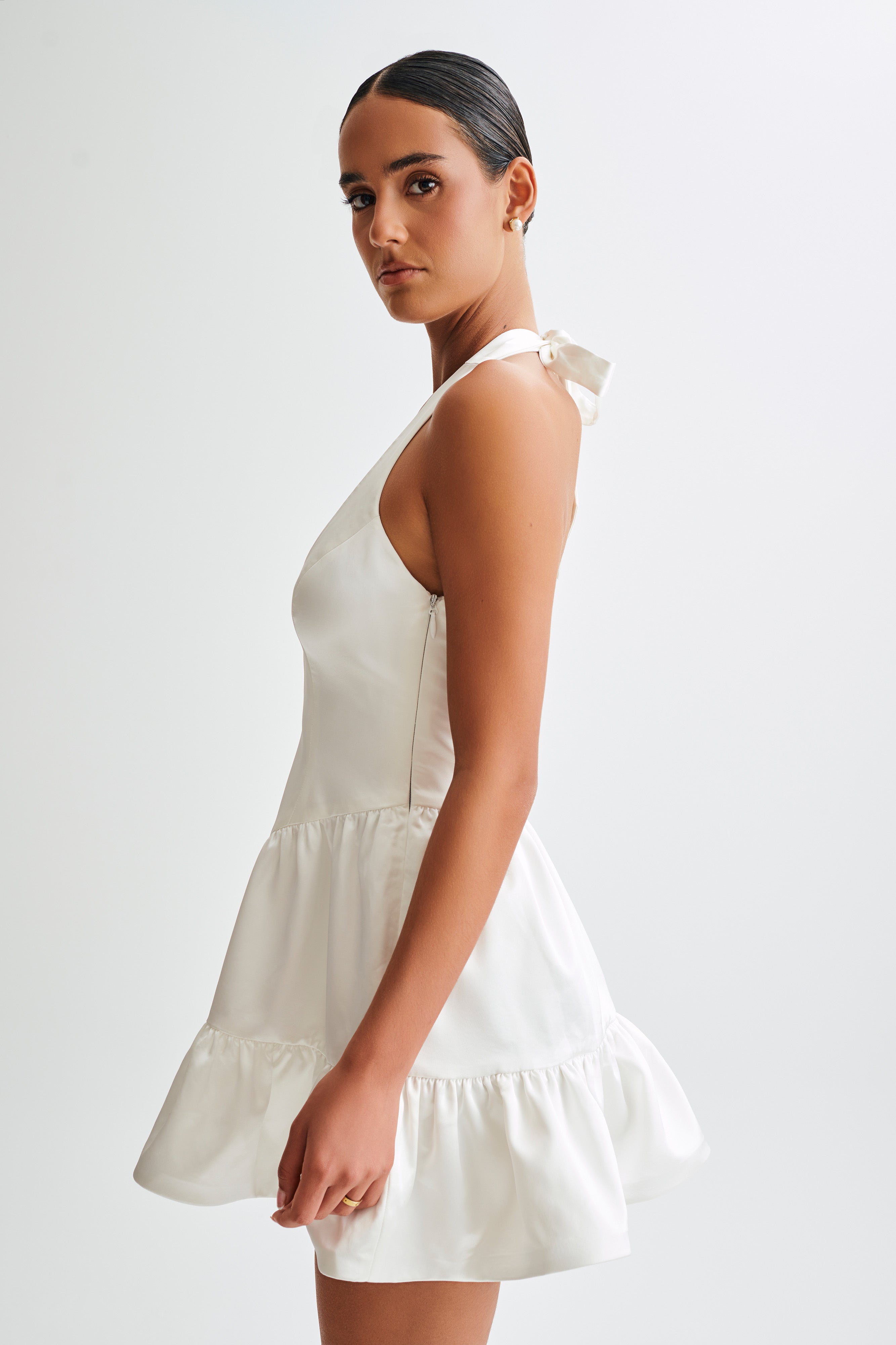 Holly Satin Structured Halter Mini Dress - White、mySite、solidvoid