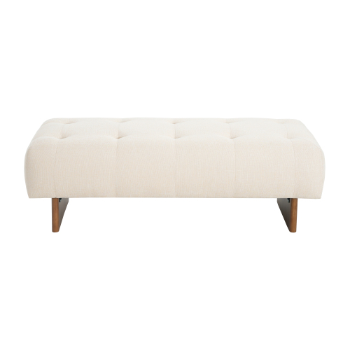  Rectangular Upholstered Tufted Linen Fabric Ottoman Bench, Solid Wood Legs, Beige、、yumabirdnaturehistoryfestival
