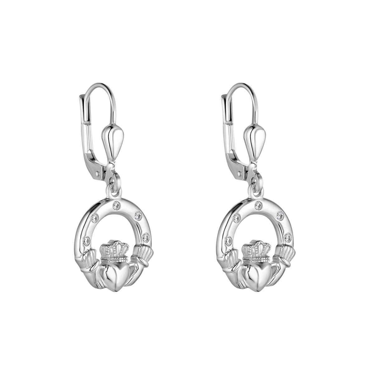  Flush Set Cz Claddagh Drop Earrings