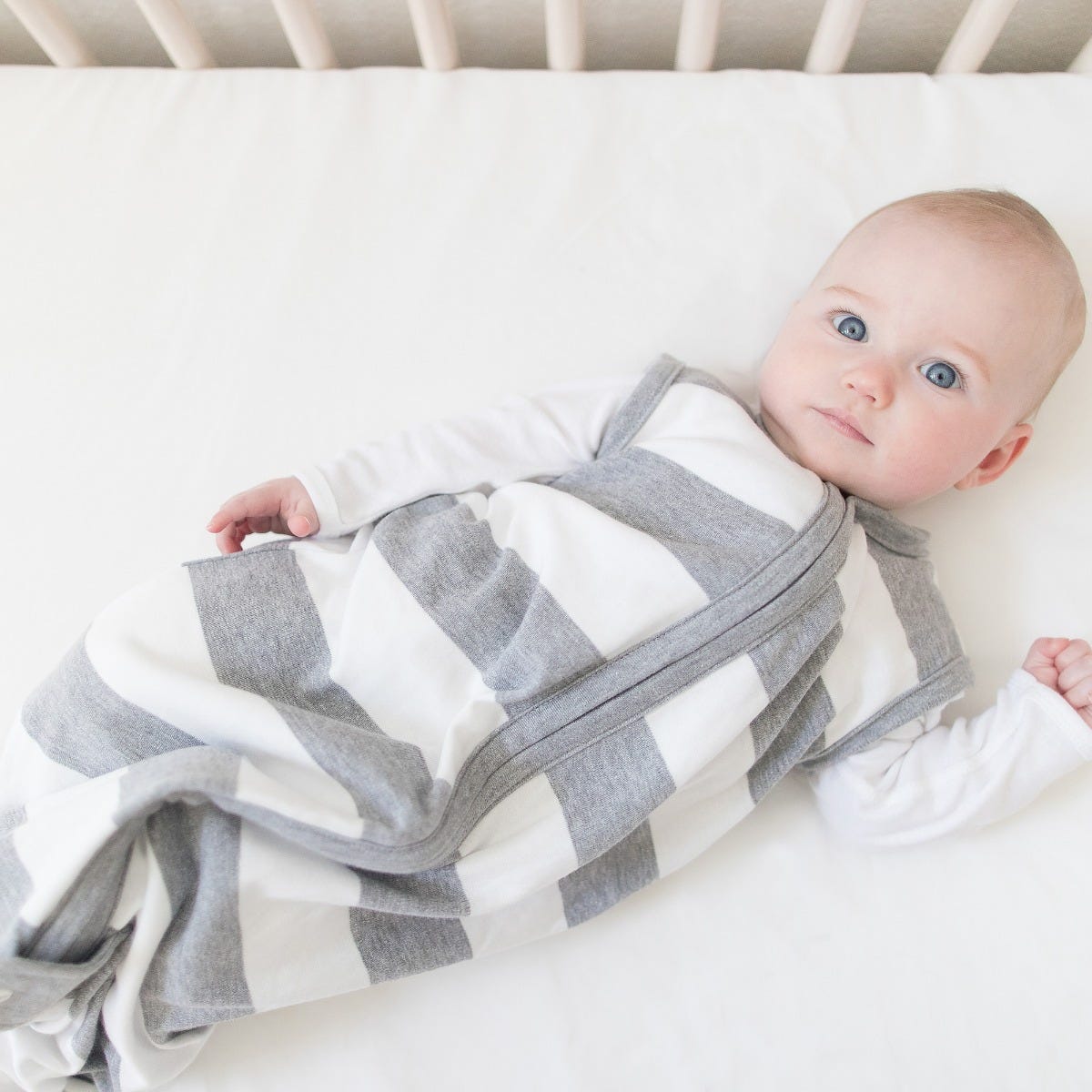 Rugby Stripe Organic Beekeeper™ Wearable Baby Blanket - Heather Grey、mySite、g9winljtr