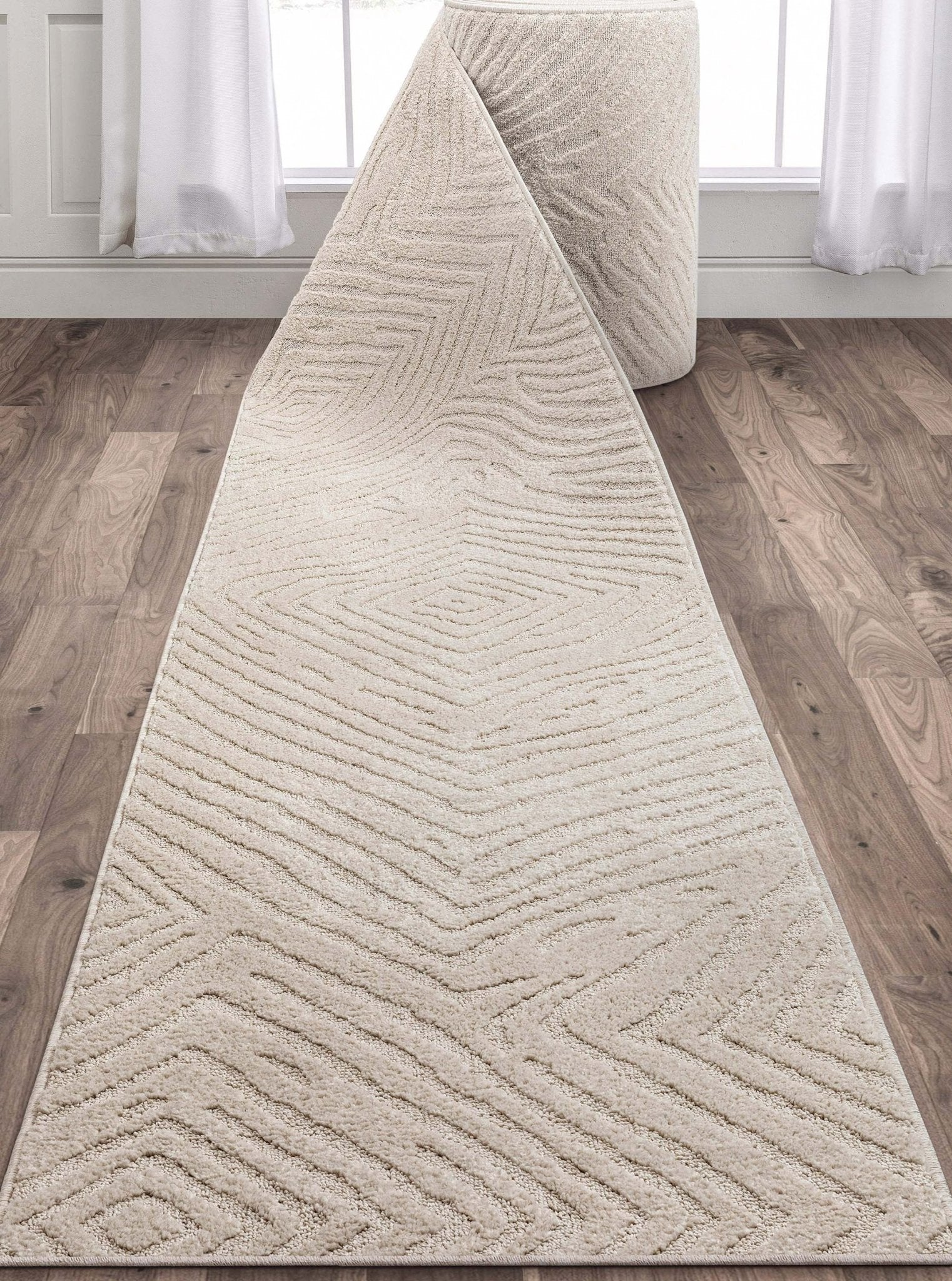 Custom Size Runner Relajo Modern Solid & Striped Ivory Choose Your Width x Choose Your Length Hallway Runner Rug、mySite、gigharbornorthrealestate
