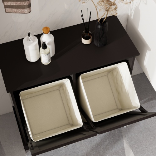 Two-Compartment Tilt-Out Laundry Sorter Cabinet-White、、casual