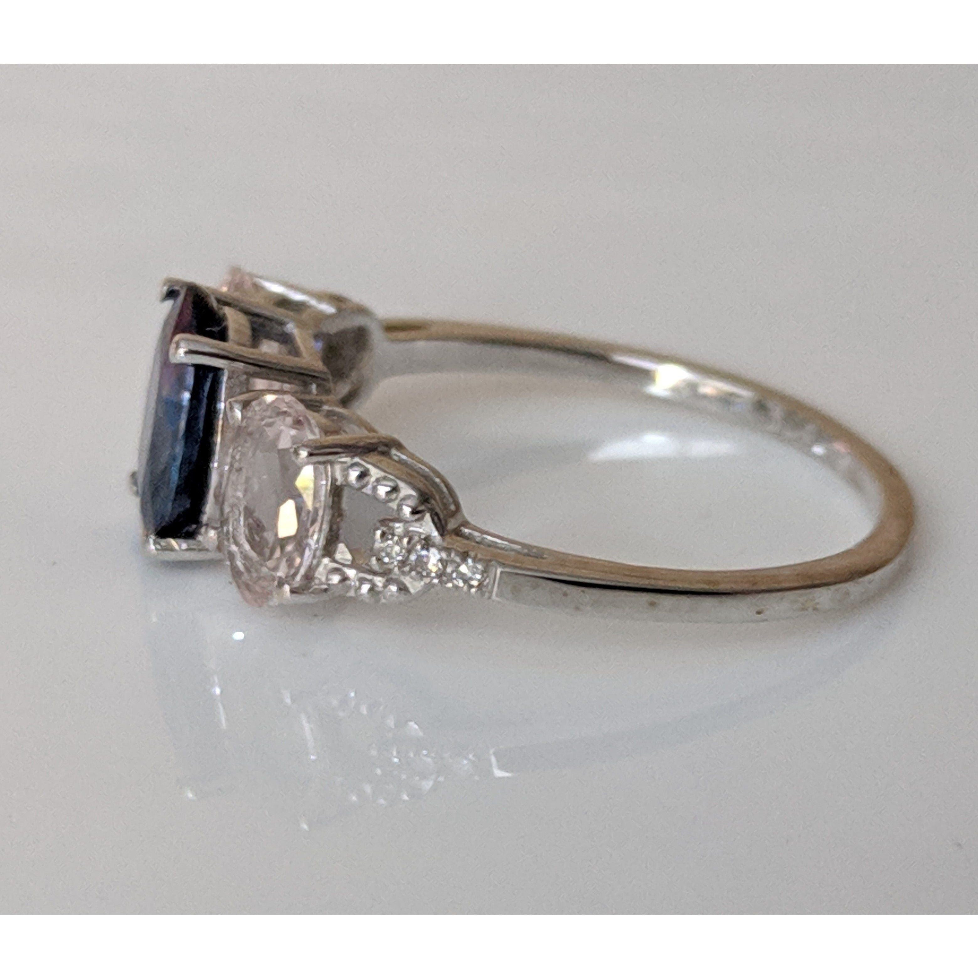 Sapphire, Morganite and Diamond Ring in 10K White Gold, Gorgeous & Unusual!、mySite、g9winljtr