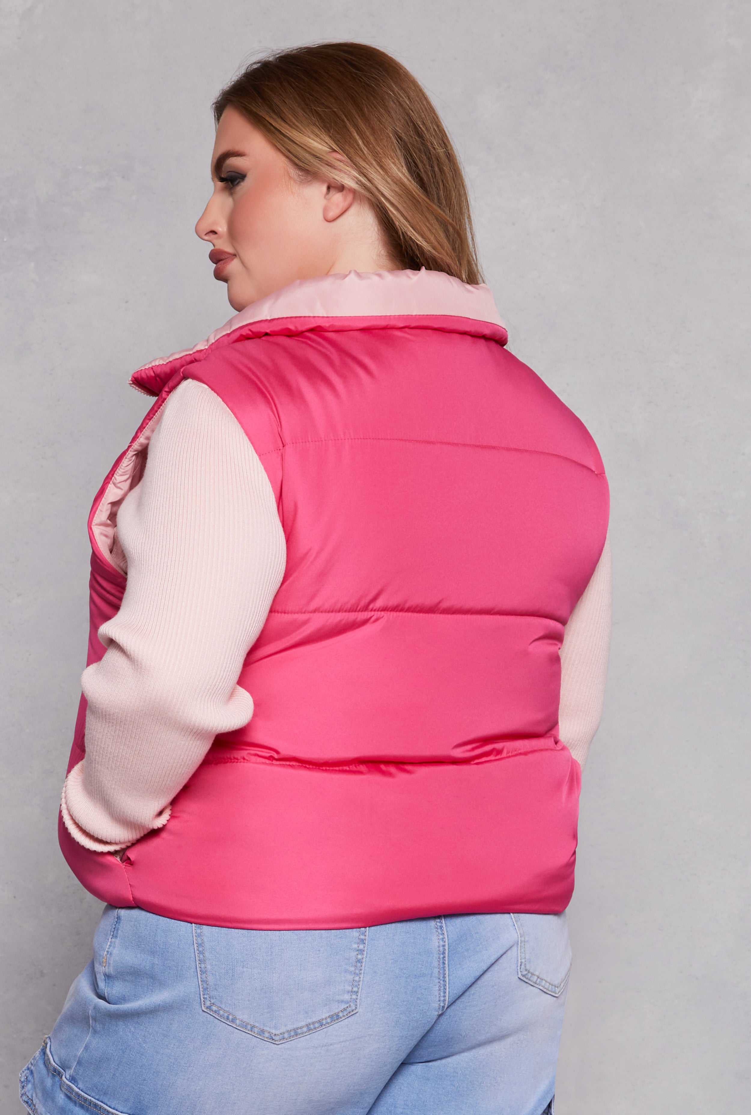 Plus Size Color Blocked Puffer Vest、mySite、camillekostekn