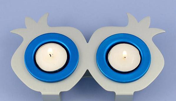 Double Rimon Shabbat Candle Holders - Blue、mySite、topwebapps