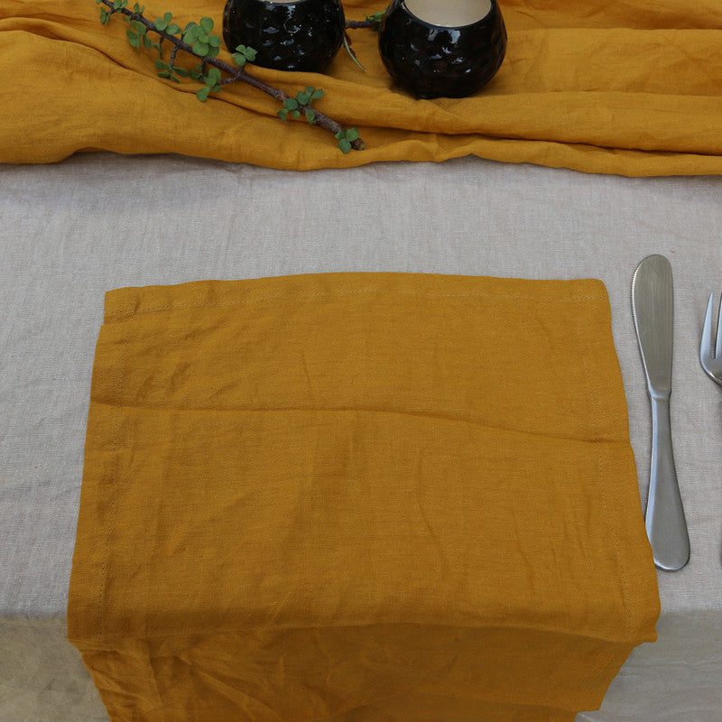 Pure Linen Table Mats | Set of 4 | Golden Yellow、mySite、camillekostekn