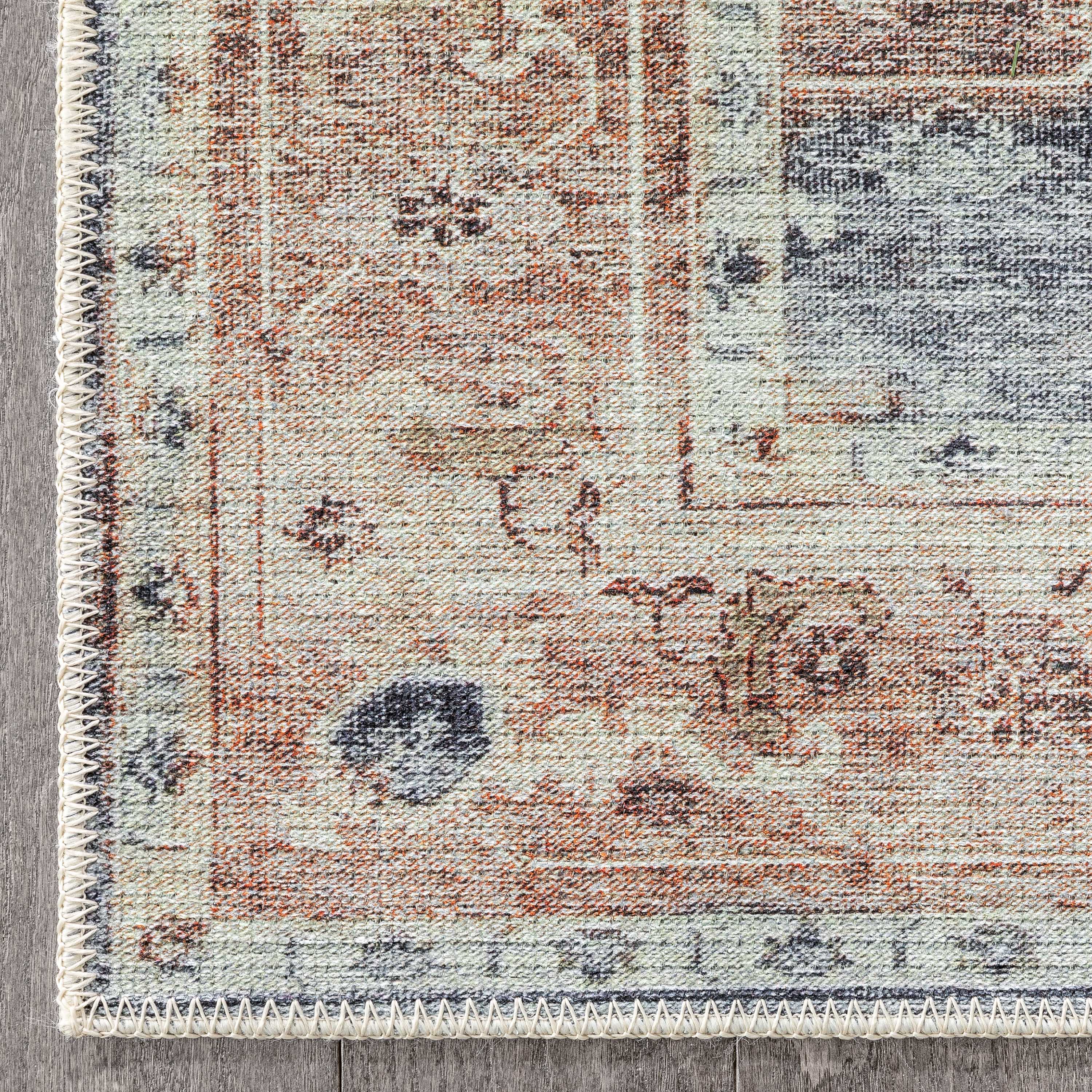 Binita Machine Washable Vintage Medallion Oriental Ivory Rust Flat-Weave Rug、mySite、gigharbornorthrealestate