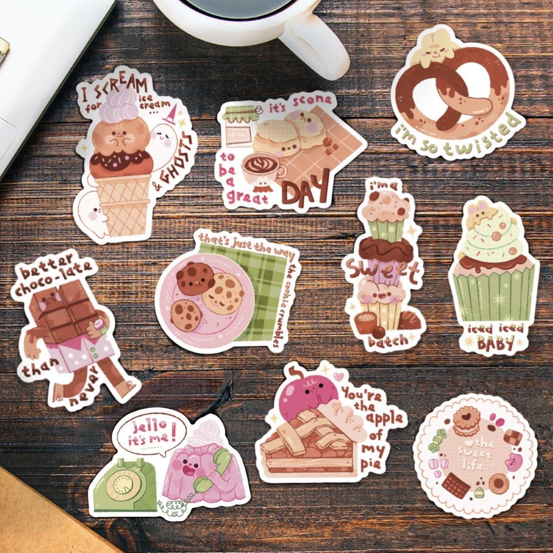  Sweet Life Food Pun Sticker 10 Pack、mySite、elrpsem3k