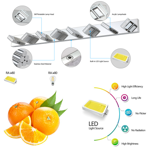 34" Modern 5-Light LED Vanity Light - Sleek Bathroom Wall Fixture, Iron & Acrylic, Dimmable & Energy-Efficient, Ideal for Mirror Lighting、、eastwooduniform