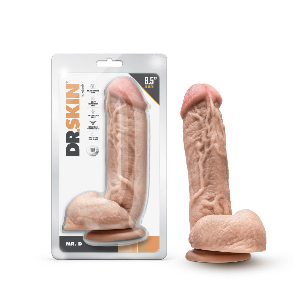 Dr. Skin By Blush® | Mr. D 8.5 Inch Long Dildo with Suction Cup & Balls Beige、mySite、bottomscart