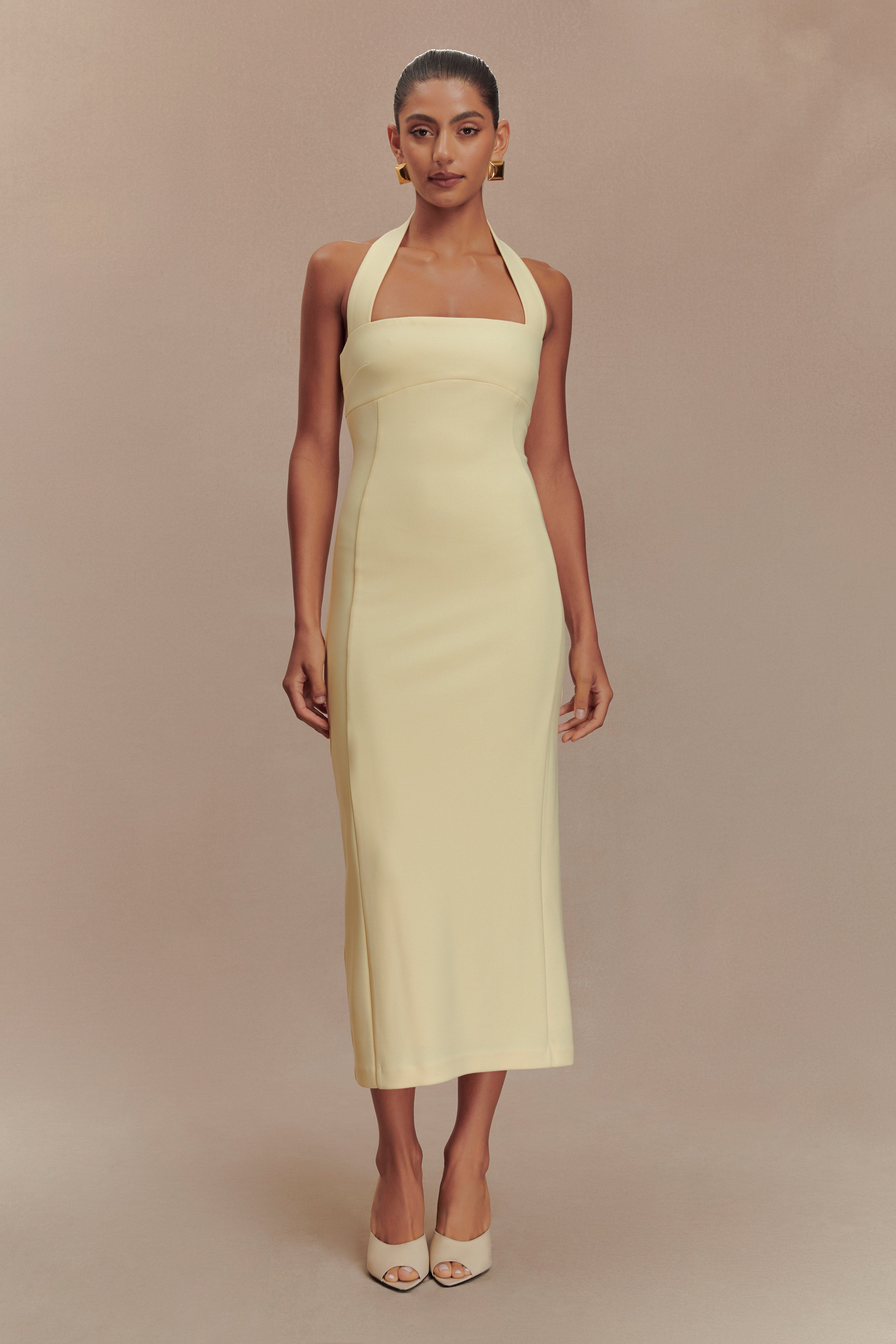 Amelita Suiting Halter Midi Dress - Pale Lemon、mySite、solidvoid