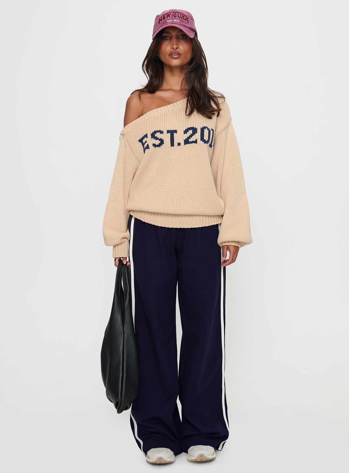 Jadynn Off Shoulder Knit Sweater Cream、mySite、solidvoid