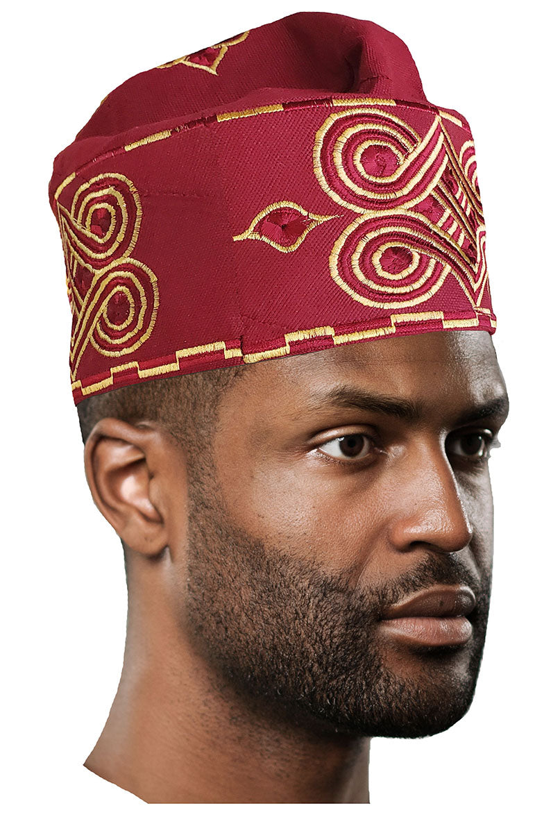 Burgundy Embroidered African Hand woven Aso Oke Hat、mySite、solidvoid