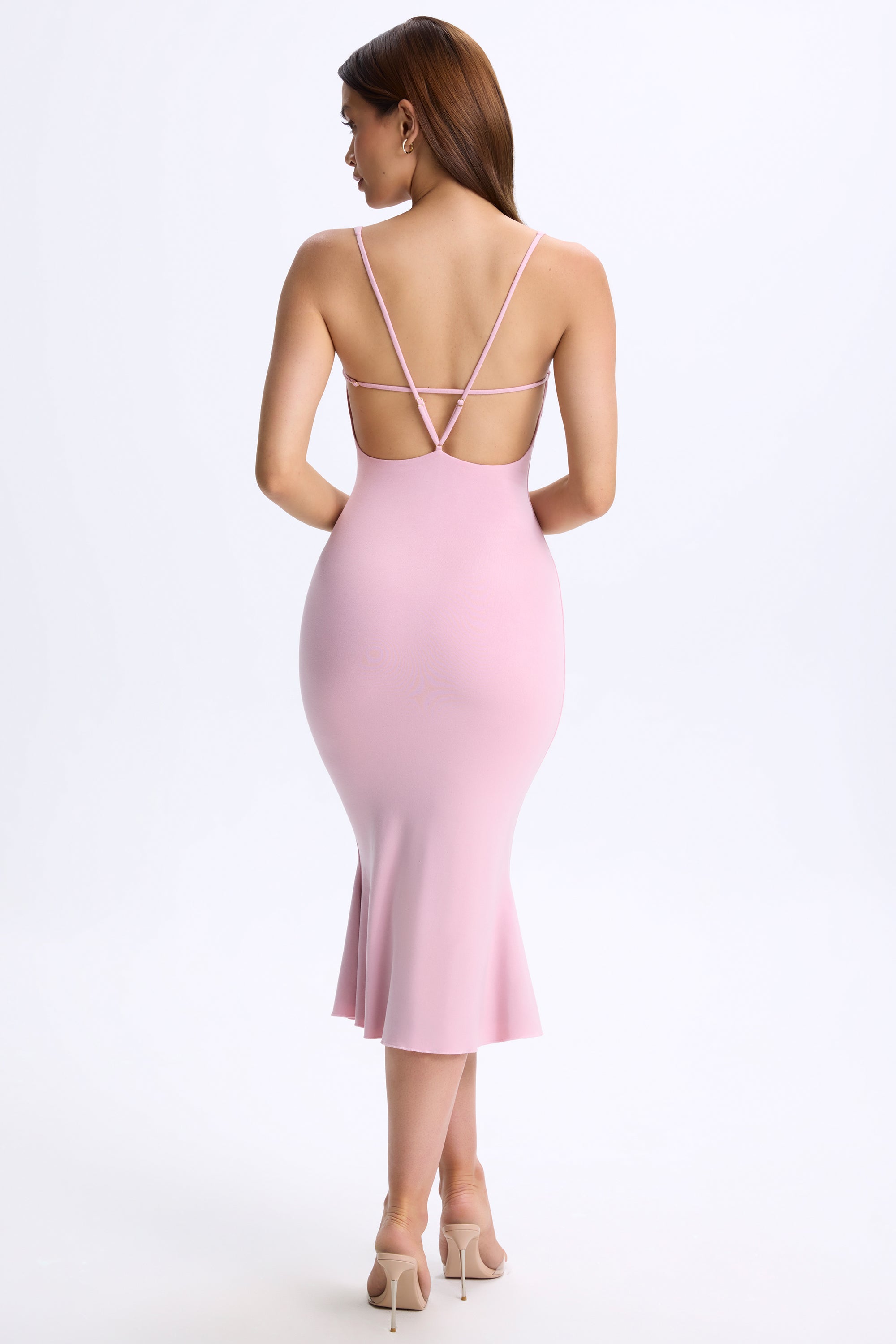 Plunge Open-Back Midaxi Dress in Blush Pink、mySite、solidvoid