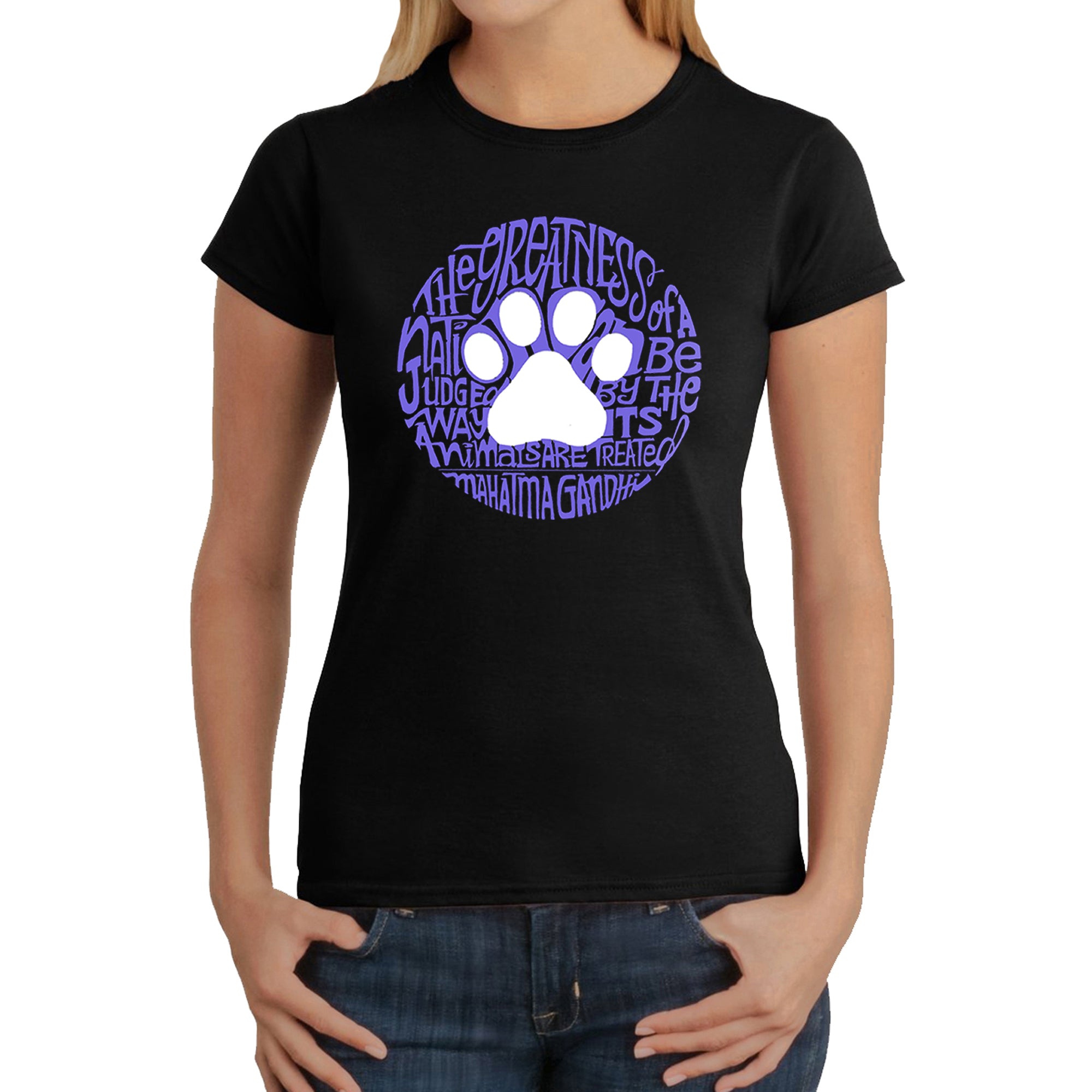 Gandhi's Quote on Animal Treatment - Women's Word Art T-Shirt、mySite、camillekostekn