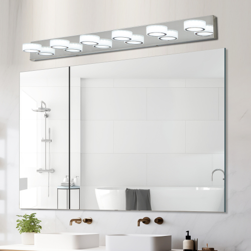 52" Modern 7-Light LED Vanity Light Fixture - Chrome Finish with Acrylic Light Shades - Energy-Efficient Bathroom Wall Sconce - Dimmable for Mirror, Shower, and Bathroom Decor、、eastwooduniform